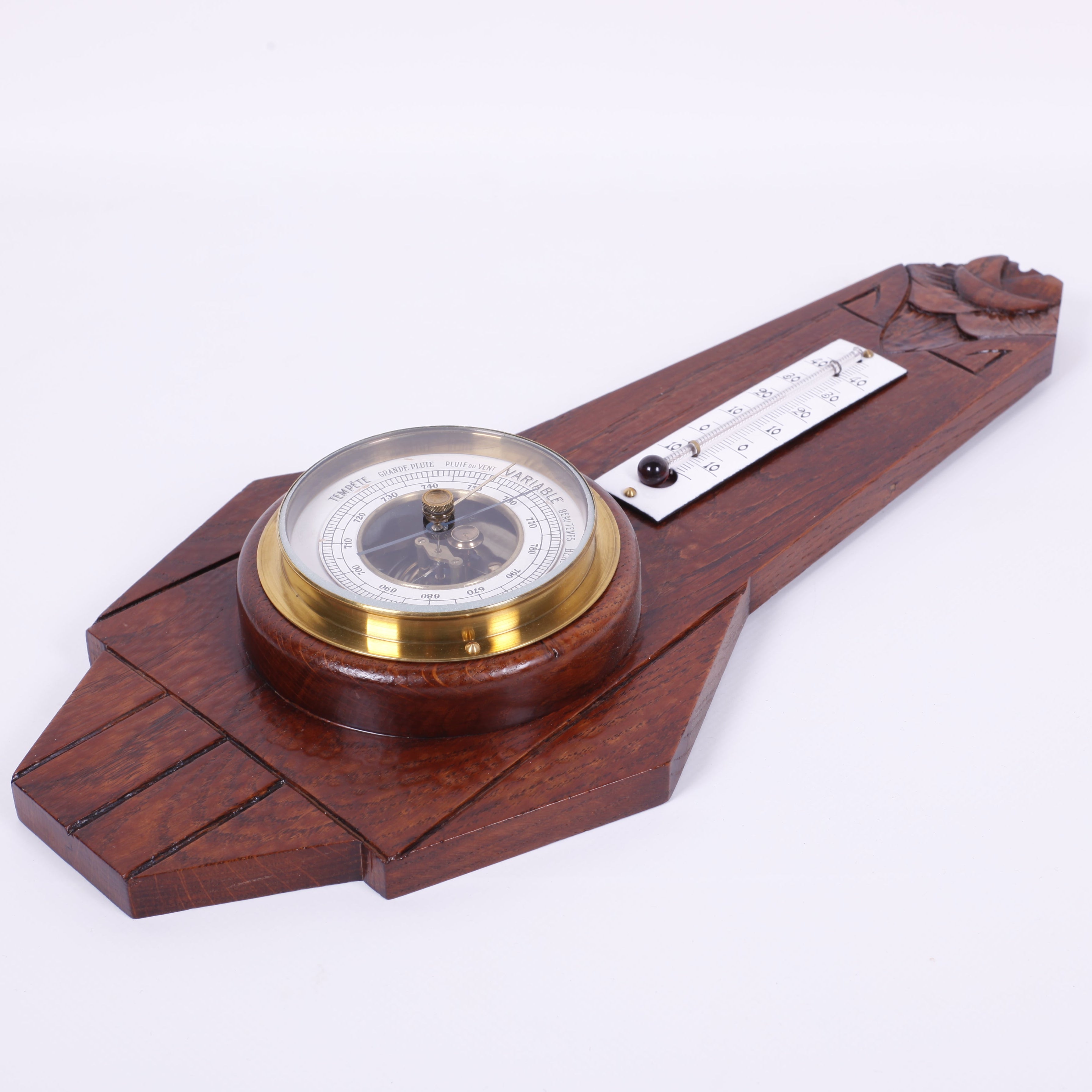 BAROMÈTRE & THERMOMÈTRE<br>BOIS SCULPTÉ RECONDITIONNÉ
