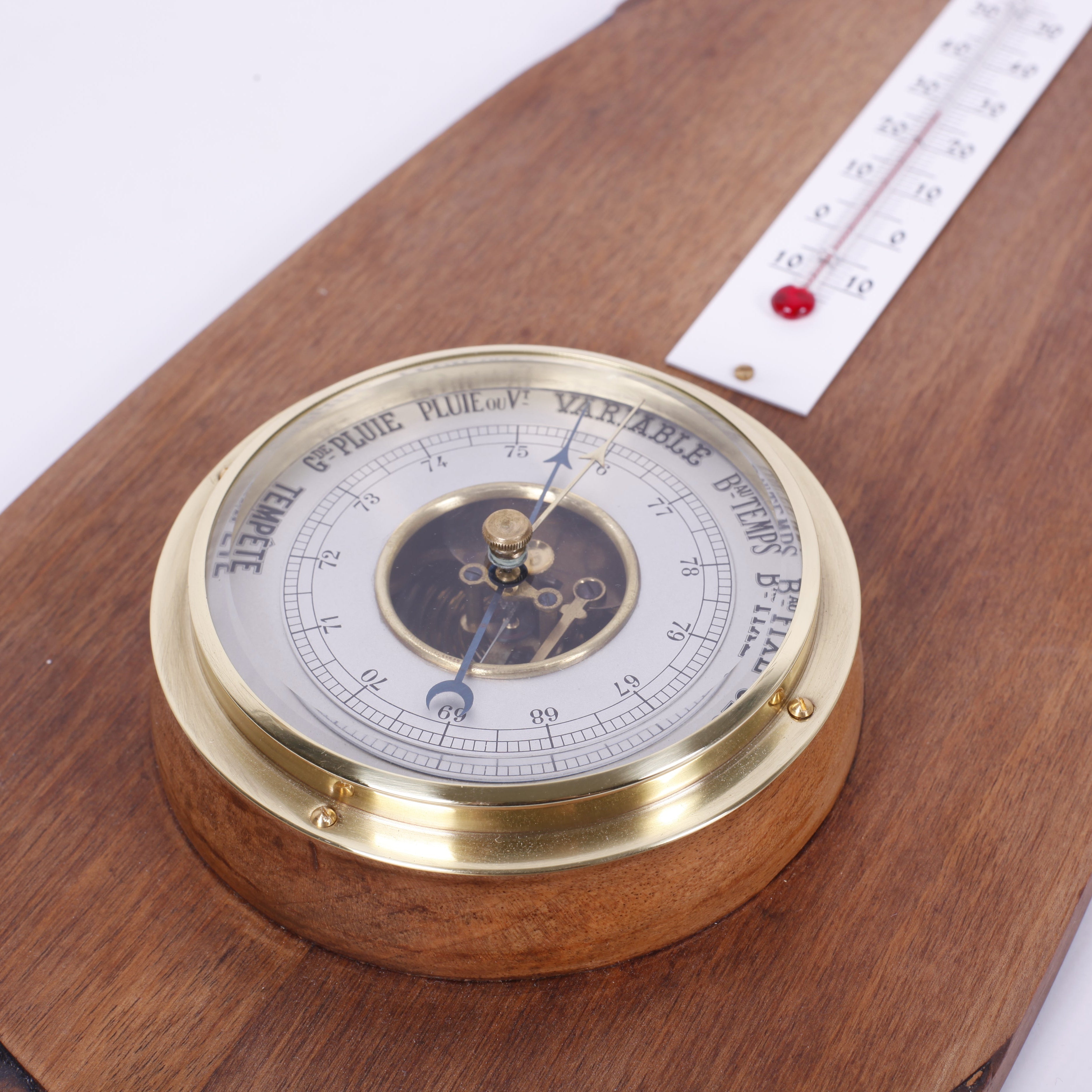 BAROMÈTRE THERMOMÈTRE SCULPTÉ<br>53CM – RÉSTAURÉ