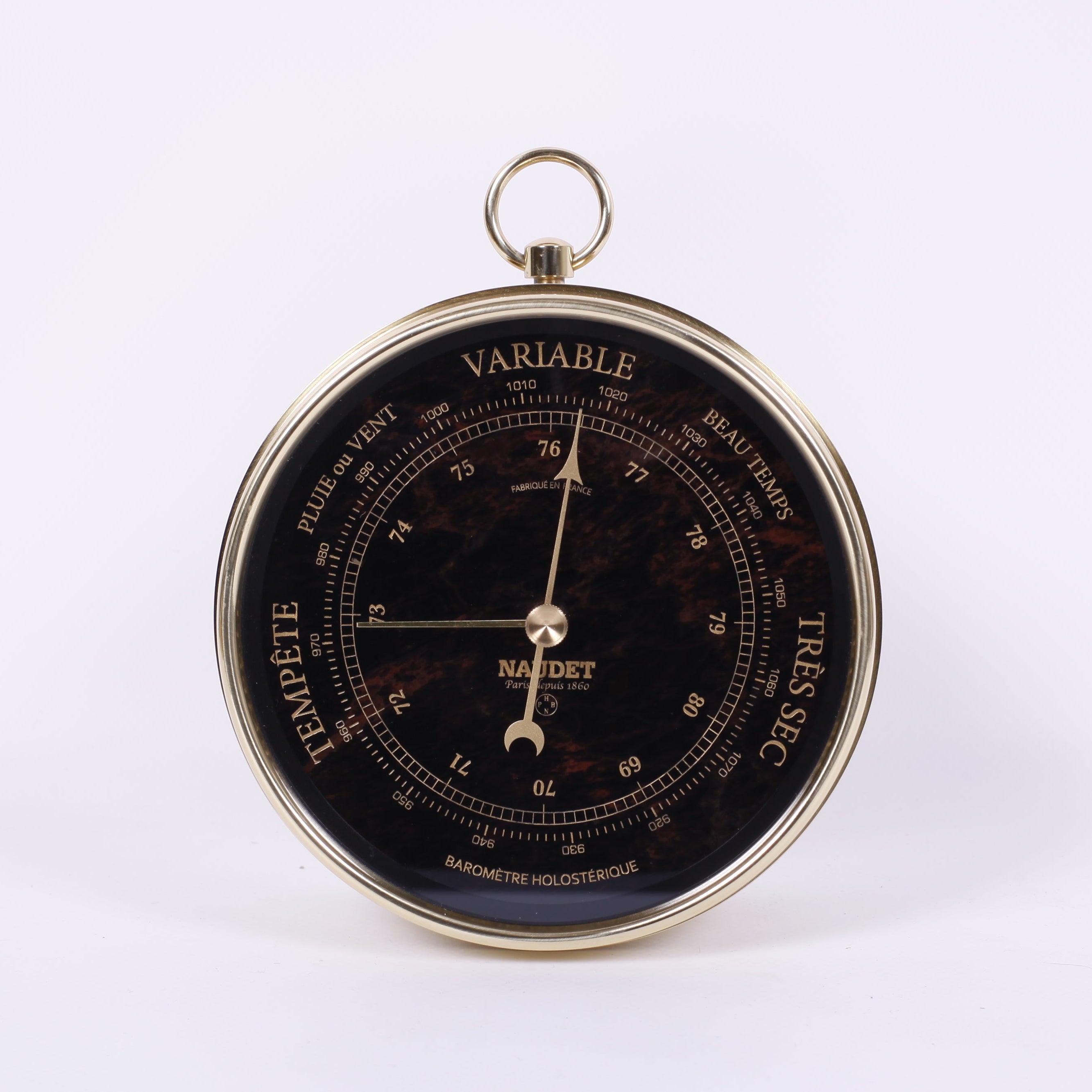 BAROMÈTRE EN PIERRE D'OBSIDIENNE<br>Ø12CM - COLLABORATION
